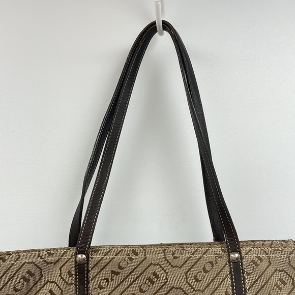 Coach Signature Lozenge Logo Canvas Shoulder Tote Bag Brown 18"x10"x3" - Picture 2 of 9